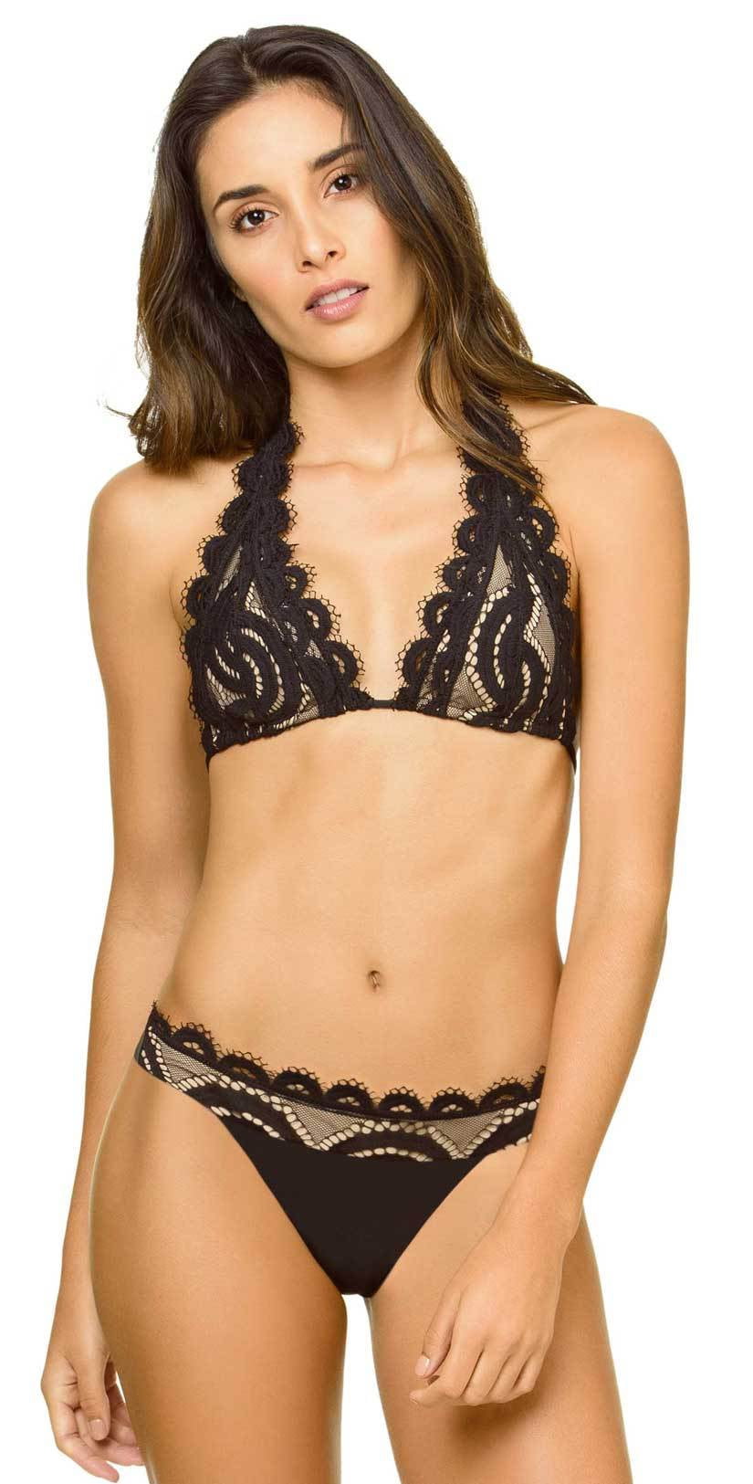 PilyQ Midnight Lace Banded Teeny Bottom front