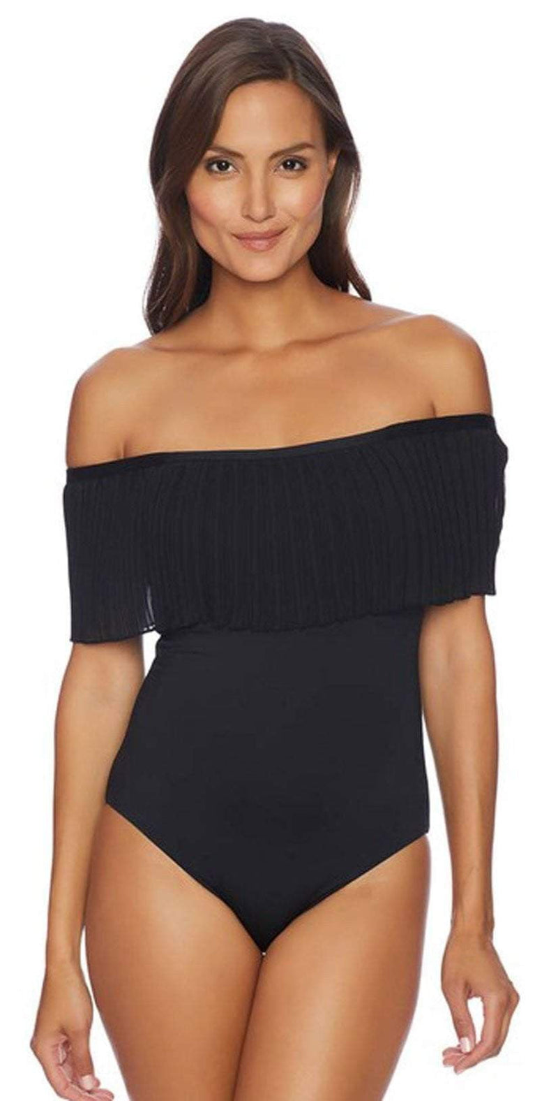 Luxe Aphrodite Plisse (Please Say) Ruffle One Piece LU16558-BLK: