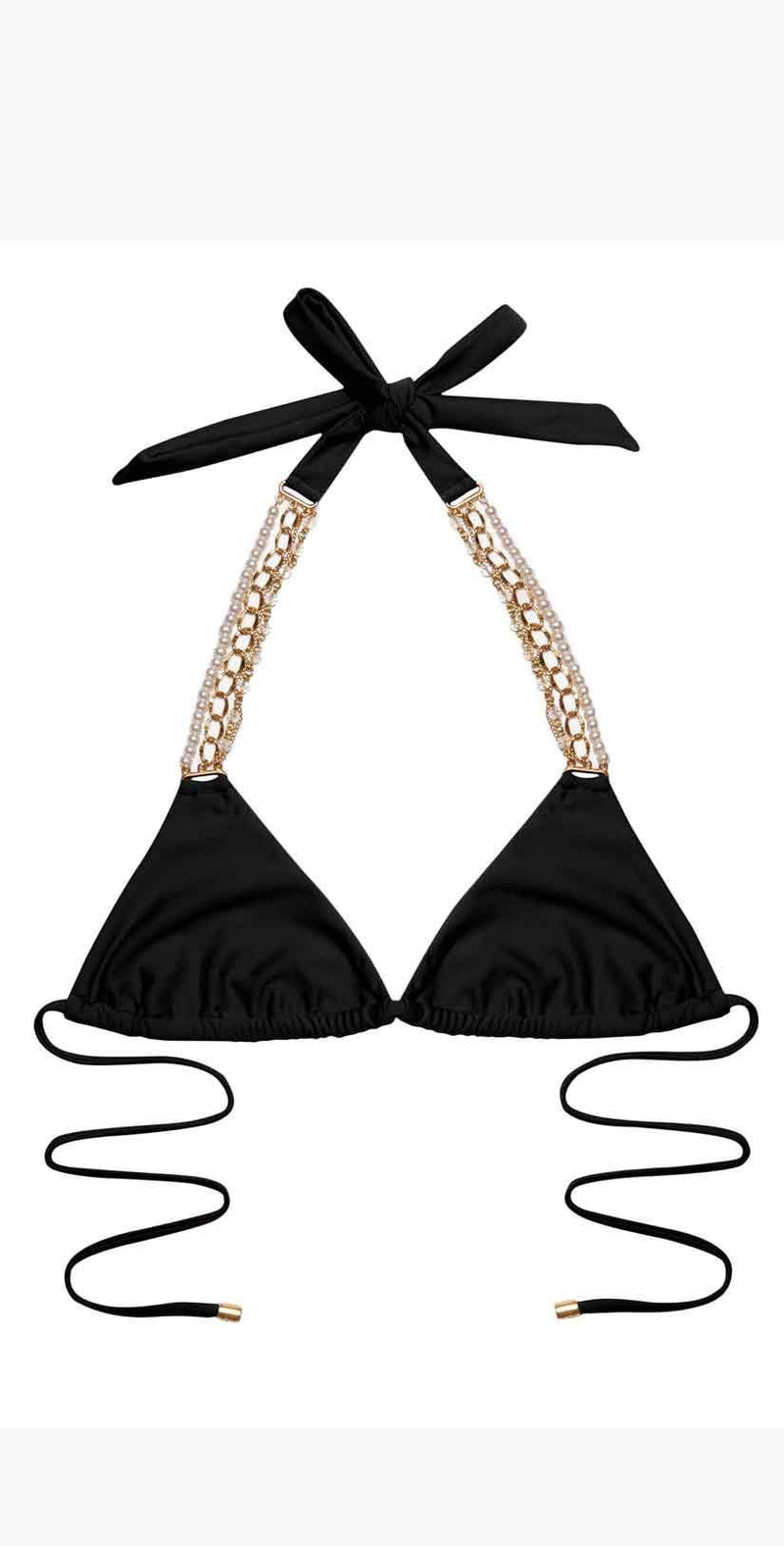 Beach Bunny Pretty In Pearls Triangle Top in Black and Poppy: