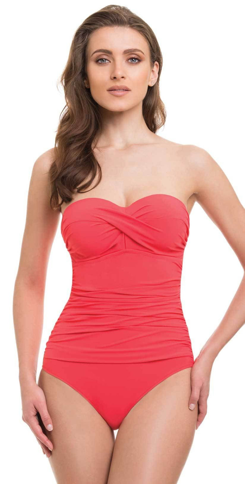 Profile By Gottex Cross Bandeau One Piece in Coral E837-2D04-611: