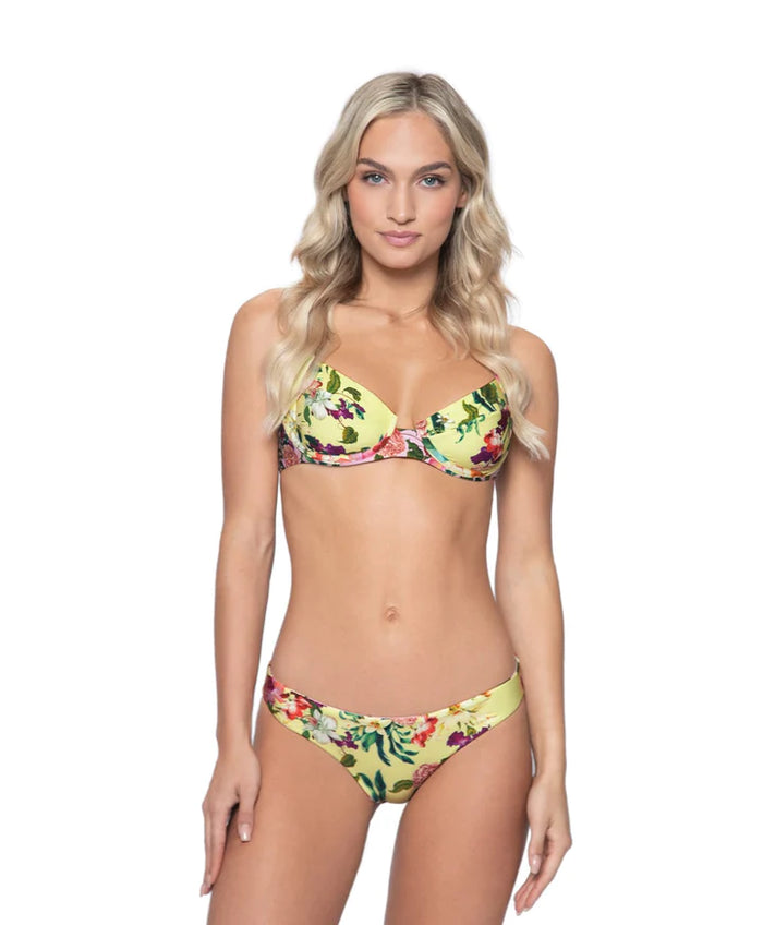 PQ Swim Reversible Basic Ruched Bottoms in Summer Hibiscus