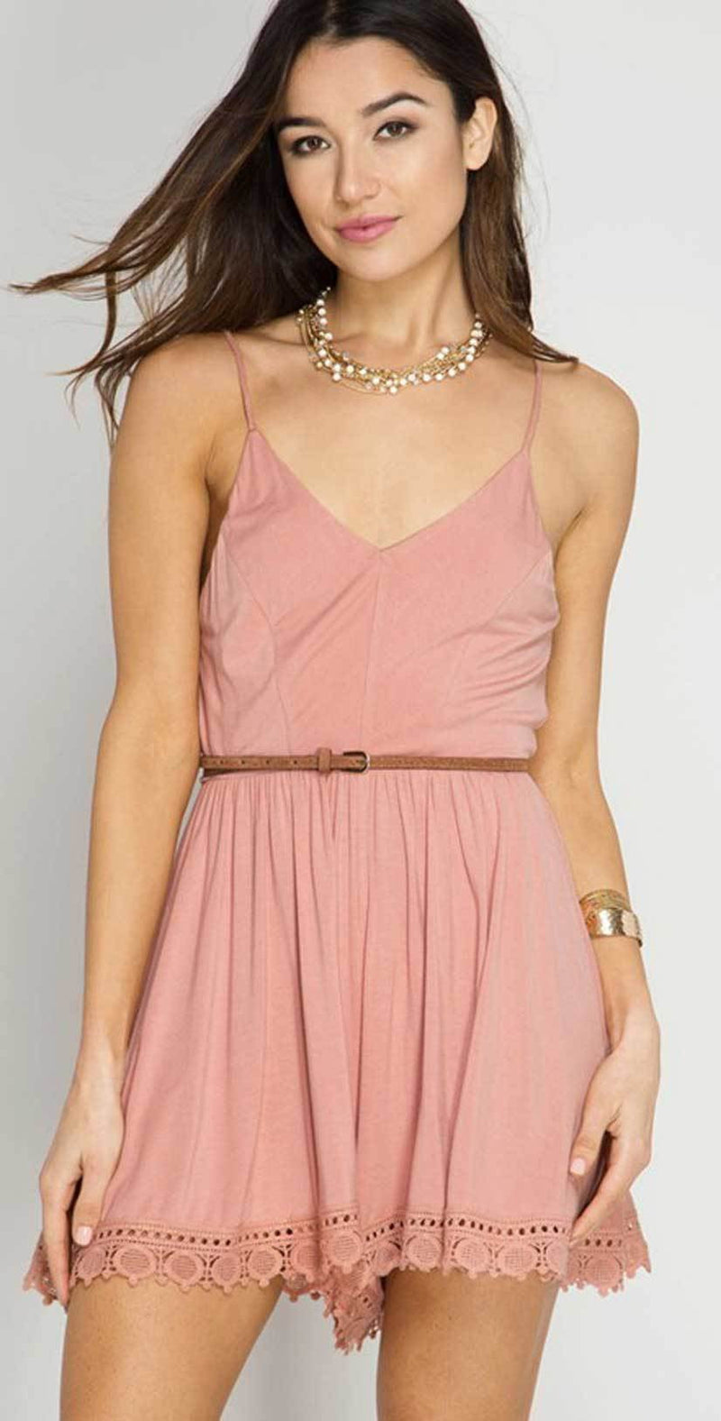 She + Sky Cami Romper With Lace Hem Line In Dusty Rose SL4120: