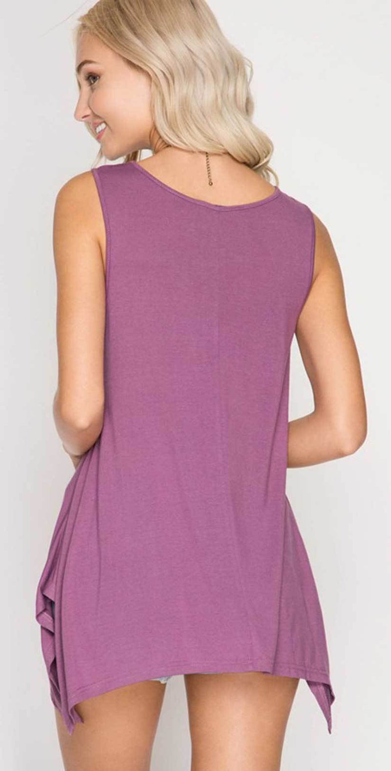 She + Sky Sleeveless Top with Braided Cutout Detail SL5262: