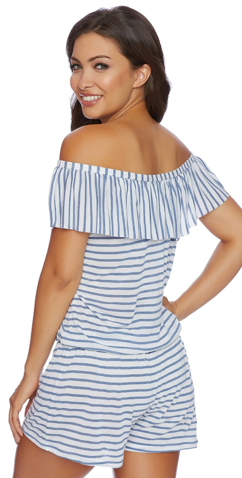 Splendid Chambray All Day Off the Shoulder Romper SP48777-BLU: